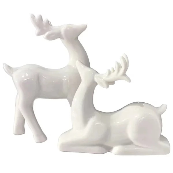 QIAOIDEA Pack 2 Porcelain Christmas Reindeer Figurines Mini Animal Reindeer Decor Deer Statues Sculpture Collectible Figurines