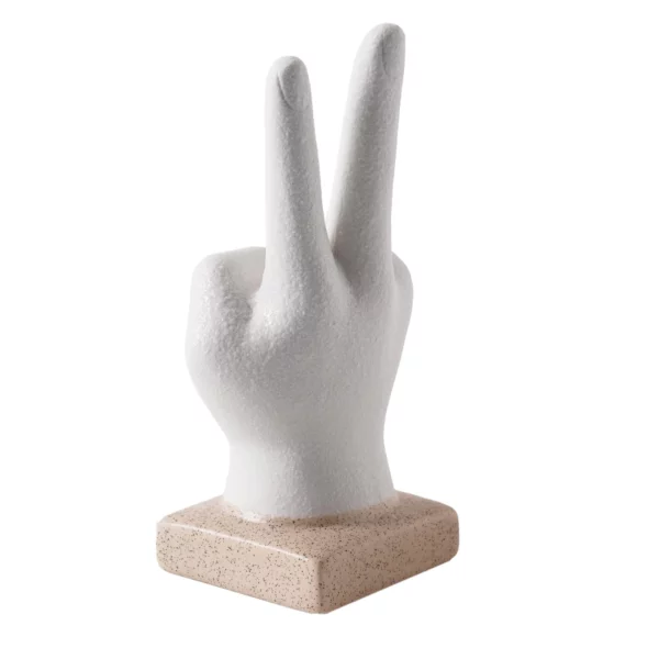 Home Decor Collection Peace Hand Sign White Ceramic Bohemian Figurine Decor - 6.5" x 2.5" x 2.75"