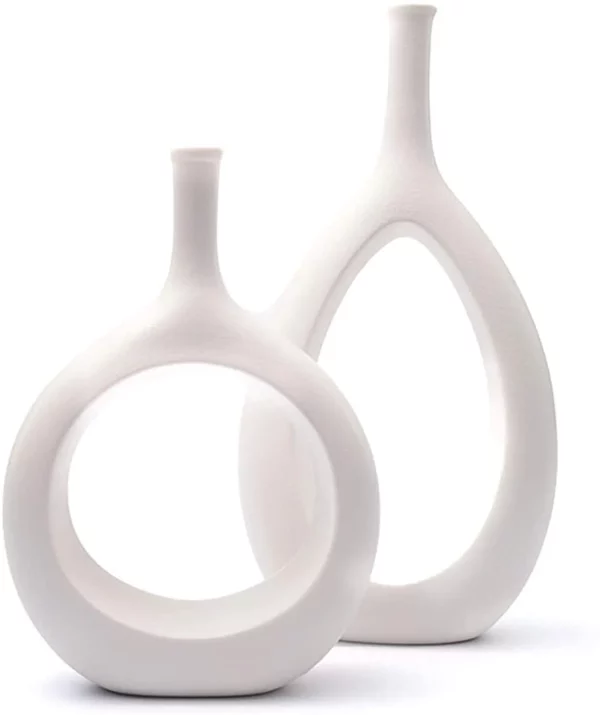 Samawi White Vase Set of 2 White Ceramic Vase for Home Decor White Decor