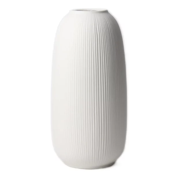 Portsea Lines Clay Vase in White - Toughened Ceramic Vase - 10 Inch Flower Vase