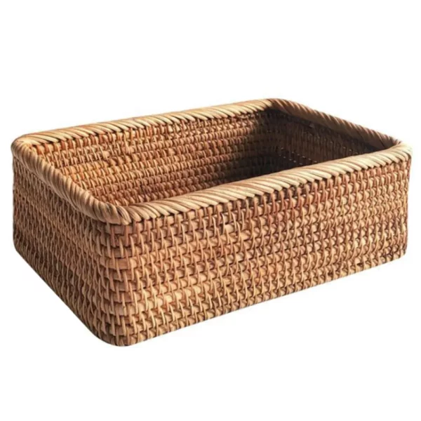 Hand-Woven Rectangular Rattan Wicker Basket Kitchen Household Tools-S